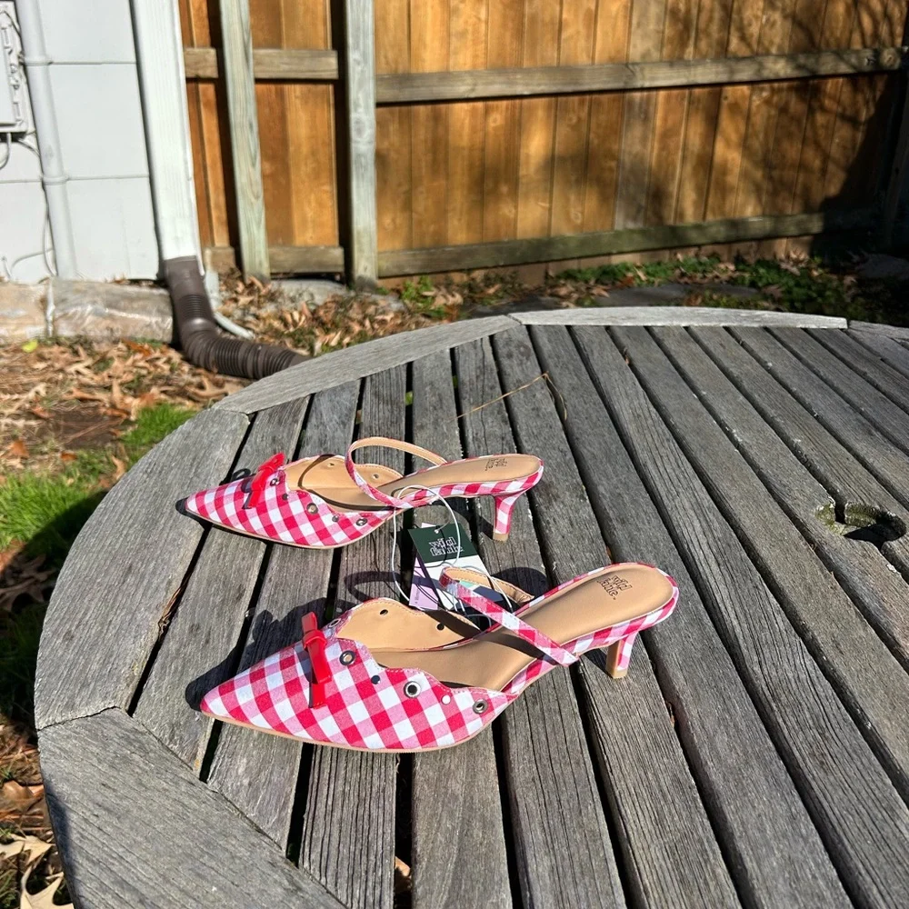 Nwt Wild Fable - Women's Lysandra‎ Gingham Eyelet Kitten Heels - size 8.5 picnic